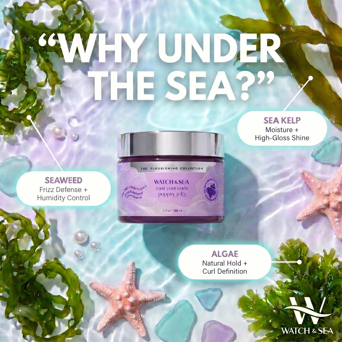 WATCH & SEA BEAUTY jar in hand for scale showing compact travel-friendly size