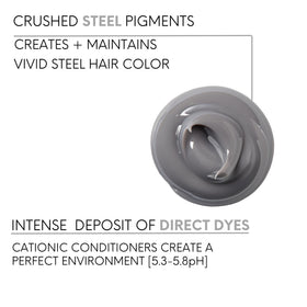 Watercolors STEEL applied on hair swatch showing vibrant metallic payoff and tone enhancement