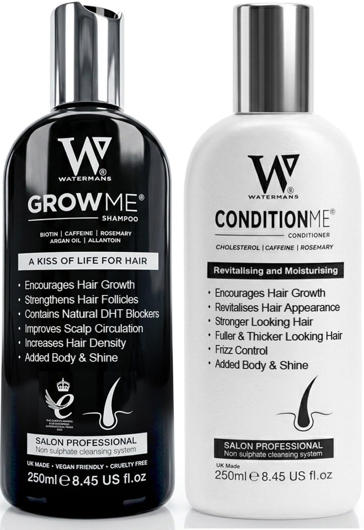 Watermans front packaging duo showing bottles and brand benefits