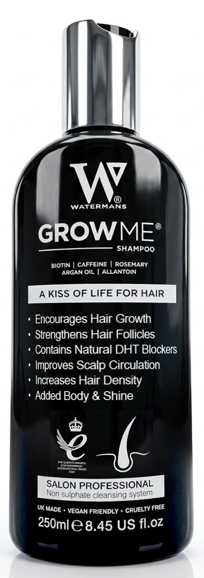 Watermans grow me front bottle showing label and volume benefits