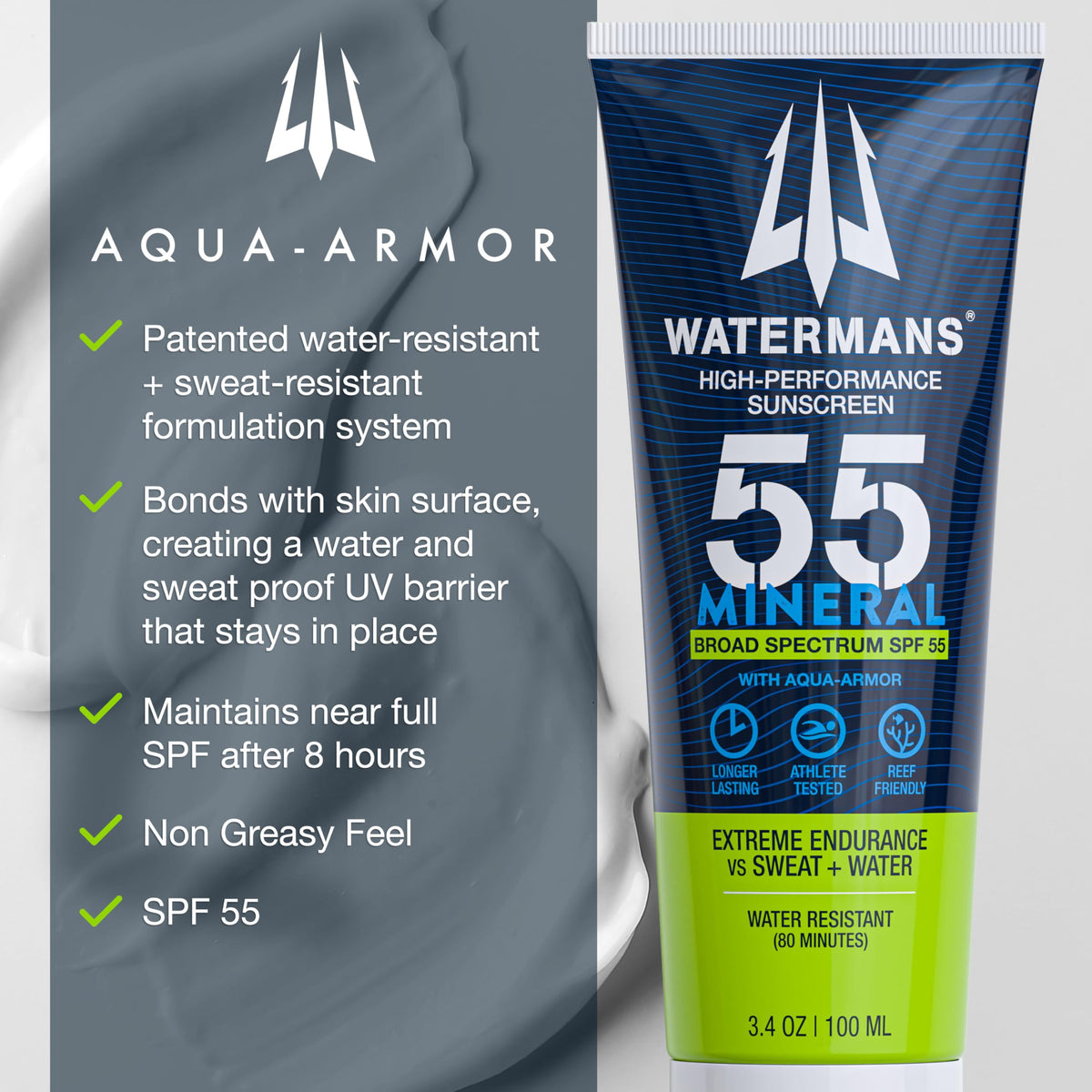 WATERMAN'S close-up texture of mineral zinc lotion showing smooth absorption