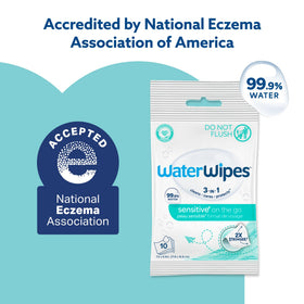 WaterWipes wipe held in hand showing size and durable sheet