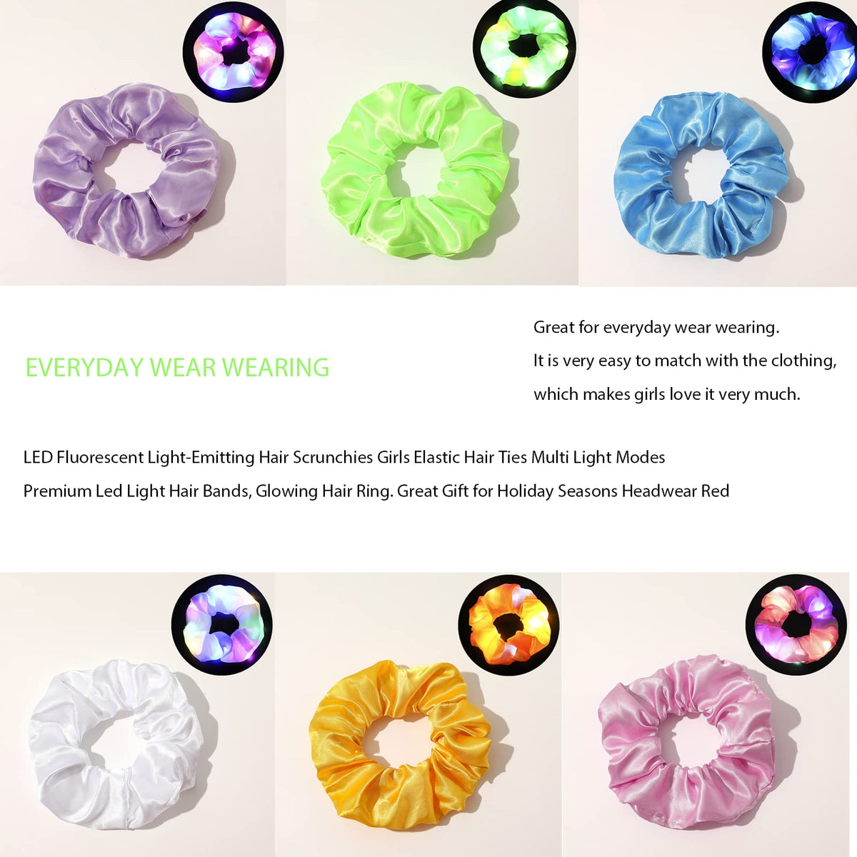 WATETTY blue scrunchie lit up showing bright LED glow for visibility