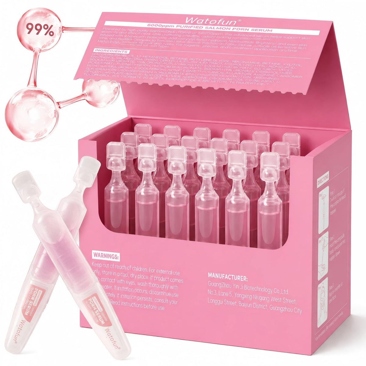 Watofun front packaging showing sealed ampoules and portability benefit
