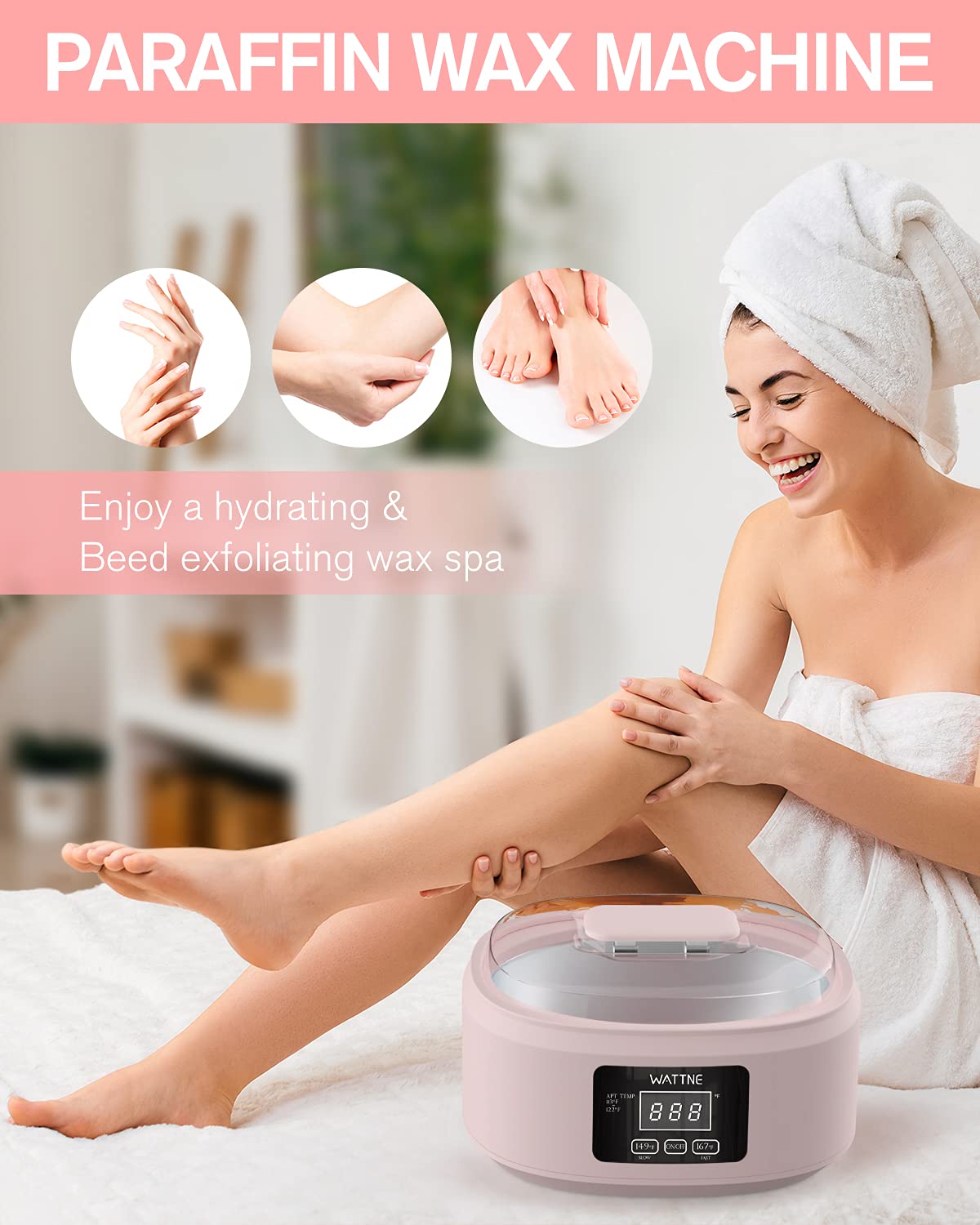 Wattne lifestyle hands dipping into wax showing soothing moisturizing benefit
