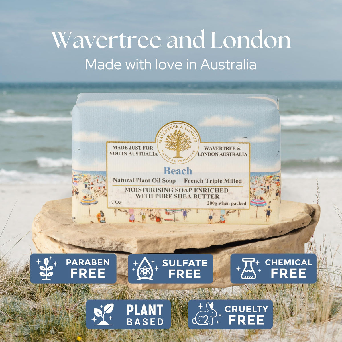 Wavertree & London close-up of triple-milled texture indicating long-lasting quality