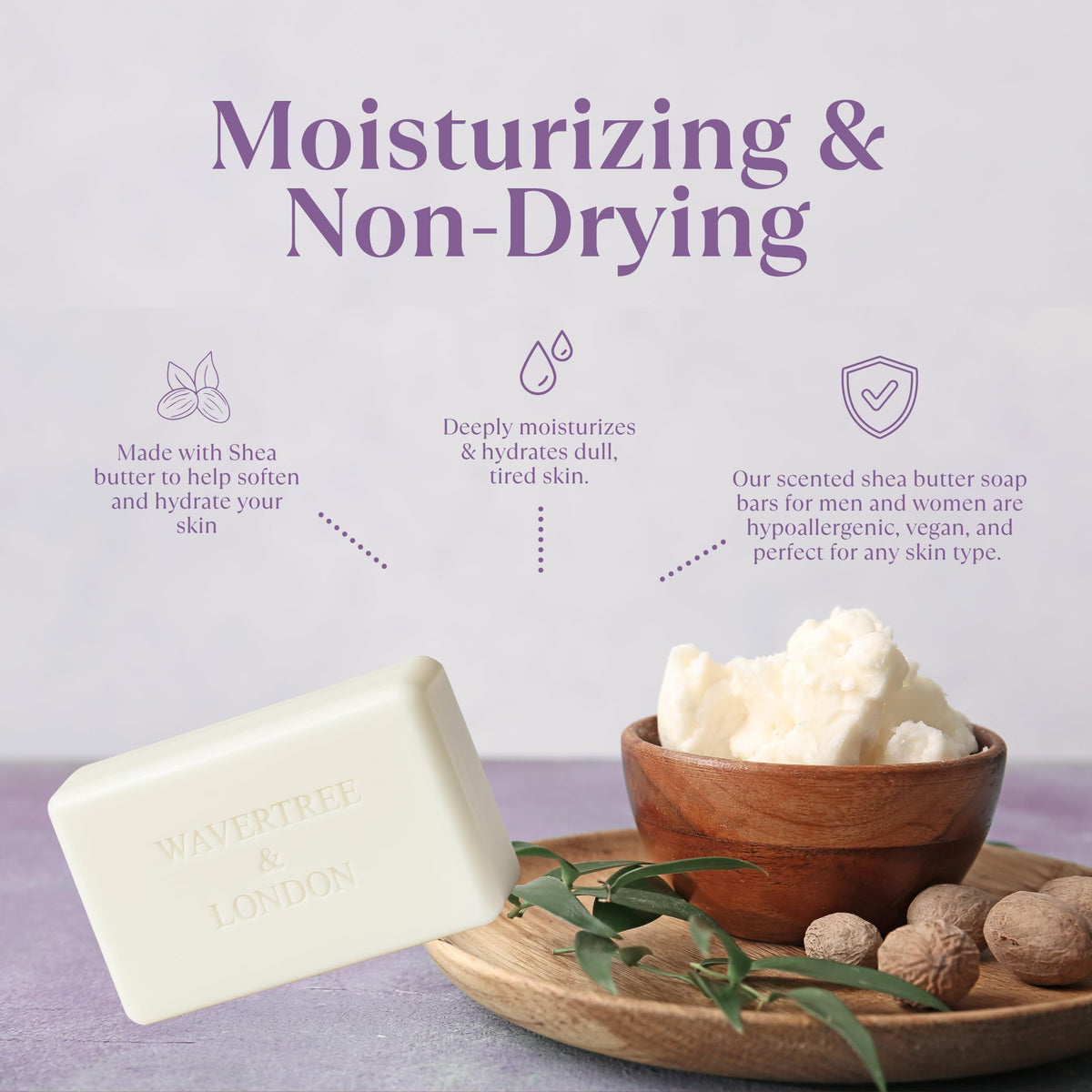 Wavertree & London rich lather on soap showcasing creamy texture and moisturizing foam