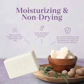 Wavertree & London rich lather on soap showcasing creamy texture and moisturizing foam