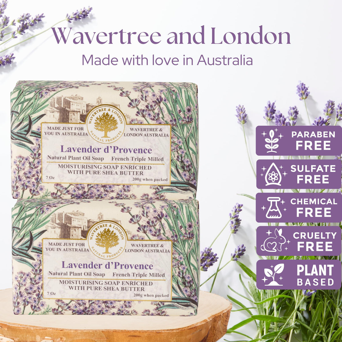 Wavertree & London label close-up highlighting embossing and premium finish
