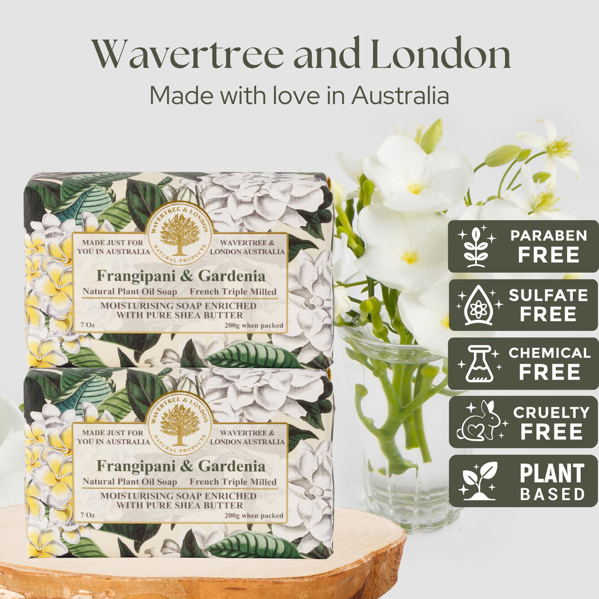 Wavertree & London close-up of embossed soap detail highlighting craftsmanship benefit