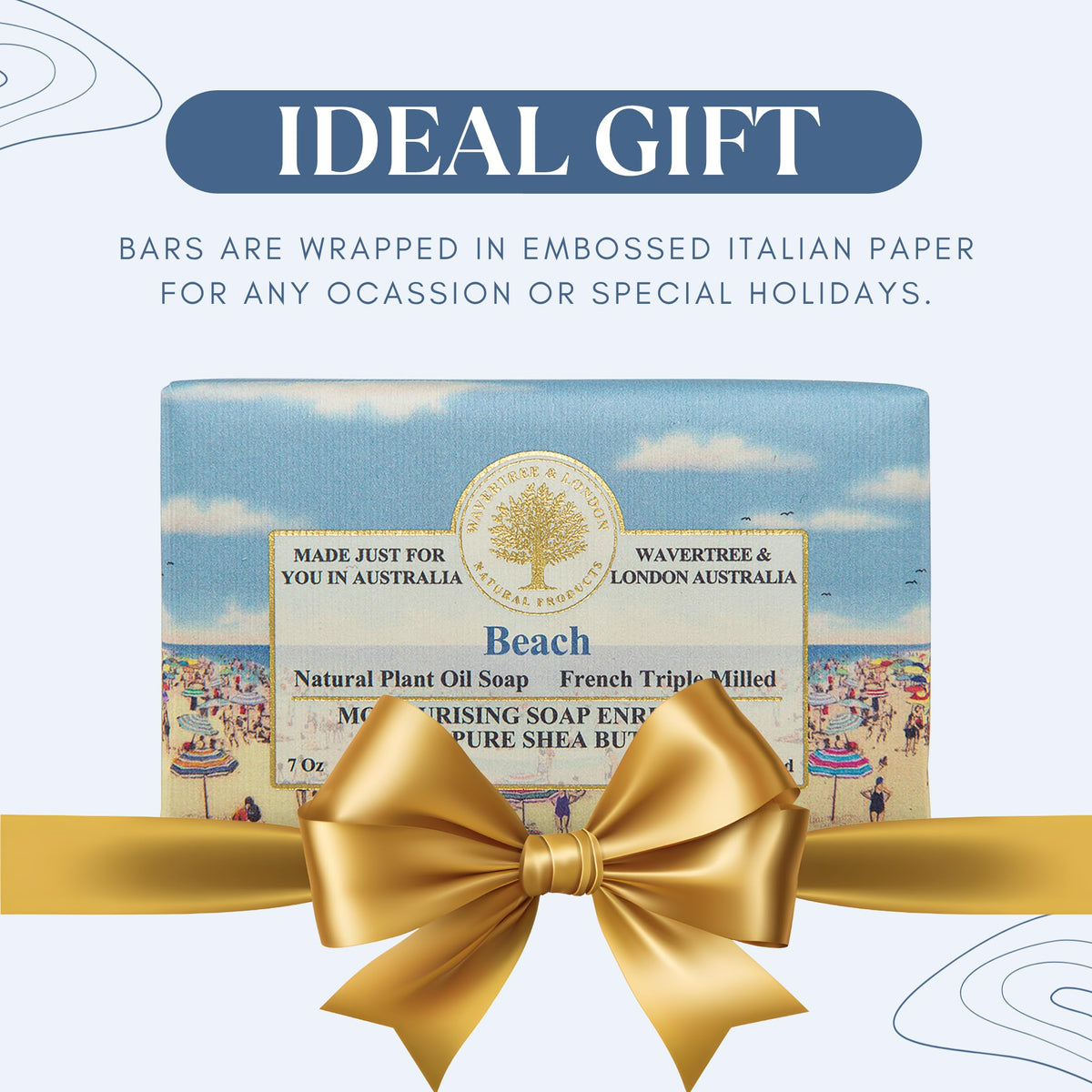 Wavertree & London embossed Italian paper wrapping emphasizing premium presentation and gifting appeal