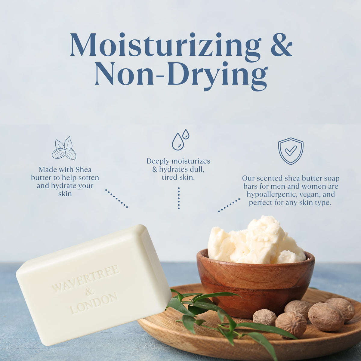 Wavertree & London shea butter detail highlighting moisturizing ingredient and skin-softening benefit