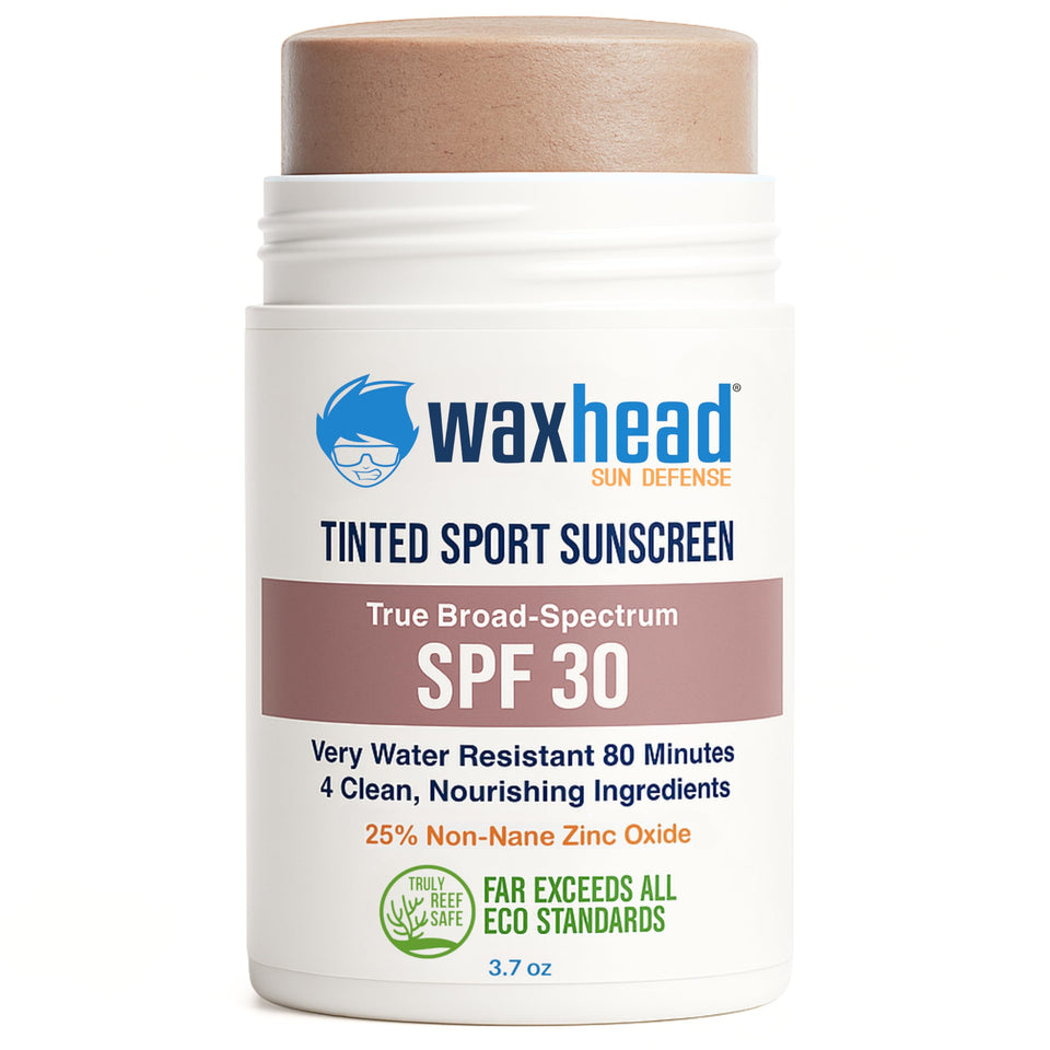 Waxhead front packaging face stick showing compact sport-ready design and convenience