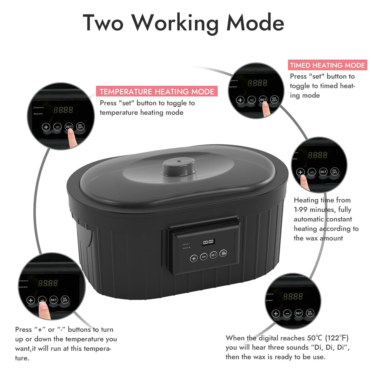 waxkiss inner basin and heat-insulating grid for easy cleaning
