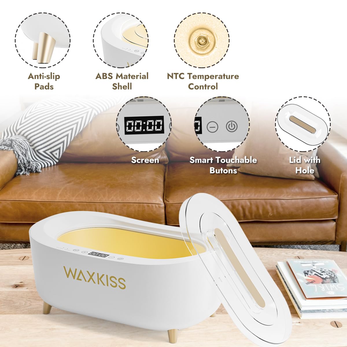 waxkiss size comparison with foot rest demonstrating 4500ml capacity and scale