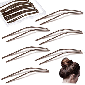 Waydress front view of 36 brown U-shaped hair pins showcasing compact packaging and quantity