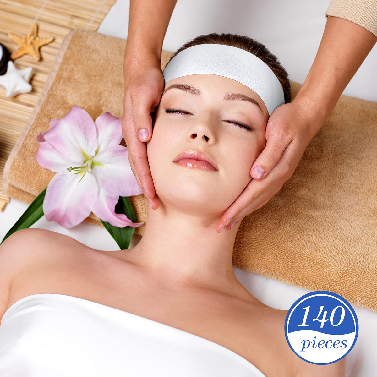 Waydress headband in use on client in spa showing secure fit