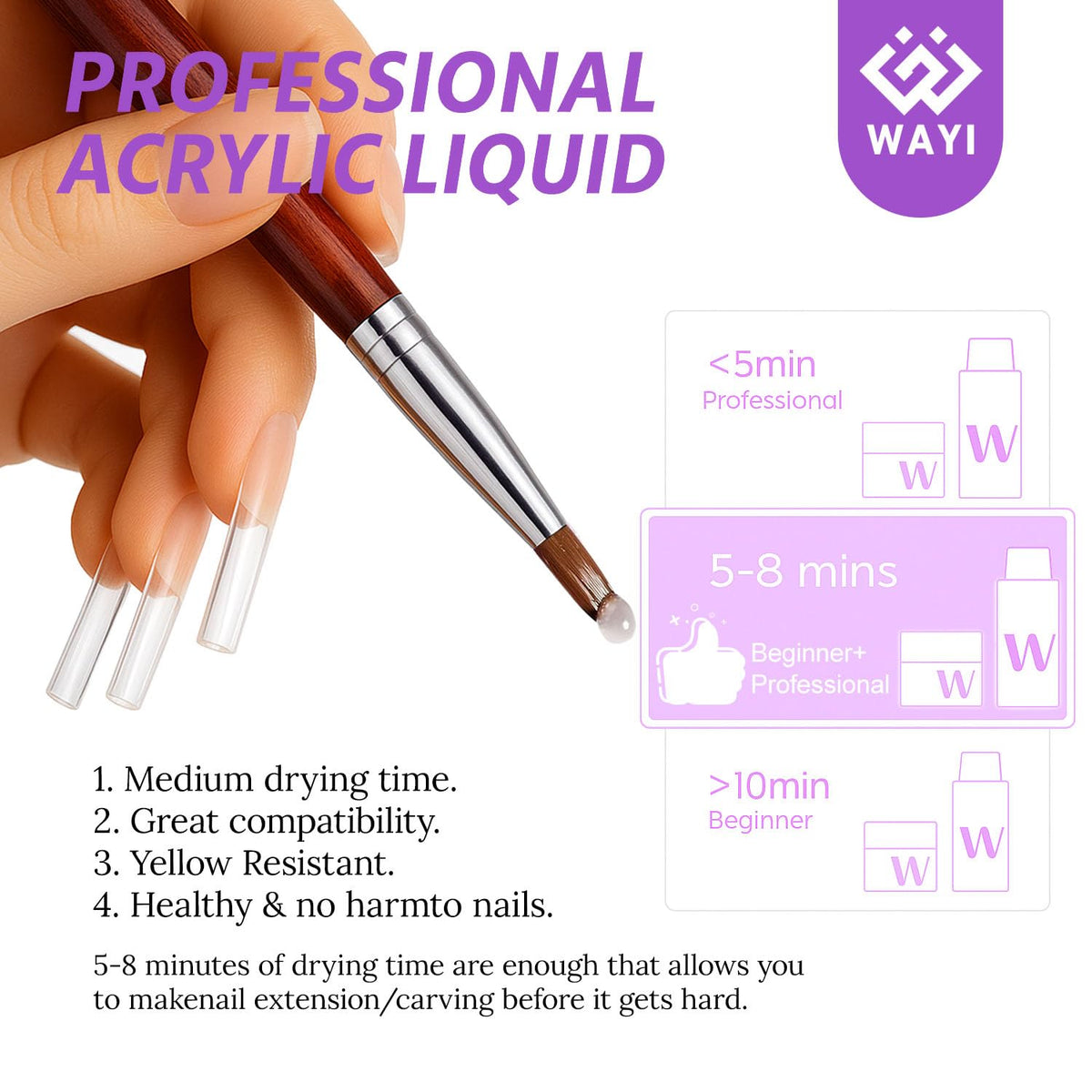WAYI applying acrylic to a training tip demonstrating controlled sculpting technique