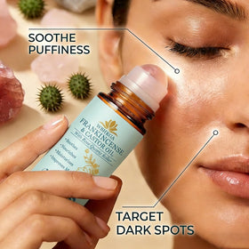 WBHKGA model rolling the stone under-eye demonstrating reduced puffiness and soothing feel