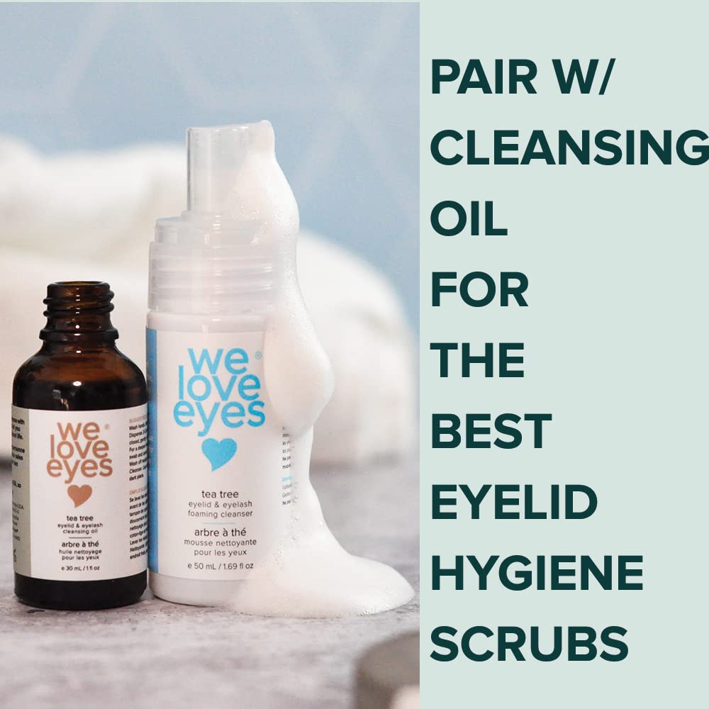 We Love Eyes bottle staged with bathroom items for daily routine