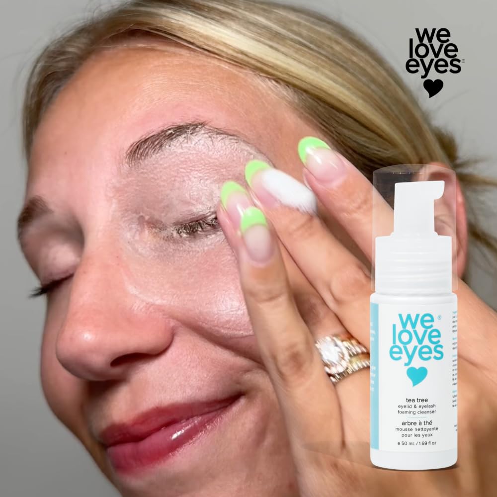 We Love Eyes foam on finger demonstrating lightweight texture