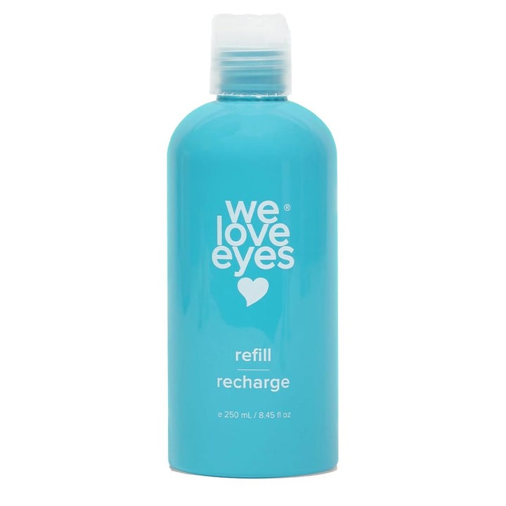 We Love Eyes refill bottle front view showing product and clear refill benefit