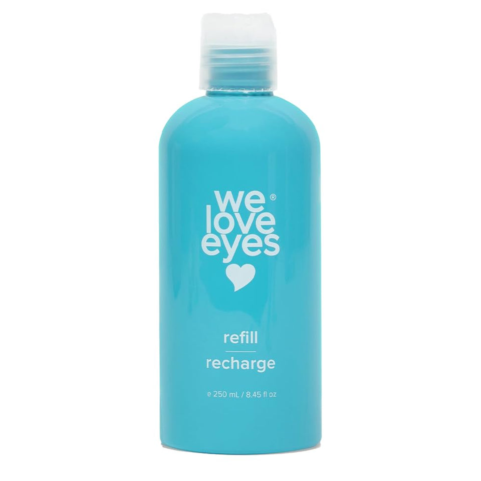 We Love Eyes refill bottle front view showing product and clear refill benefit