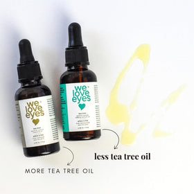 We Love Eyes bottle beside a coin for scale showing compact travel-friendly size
