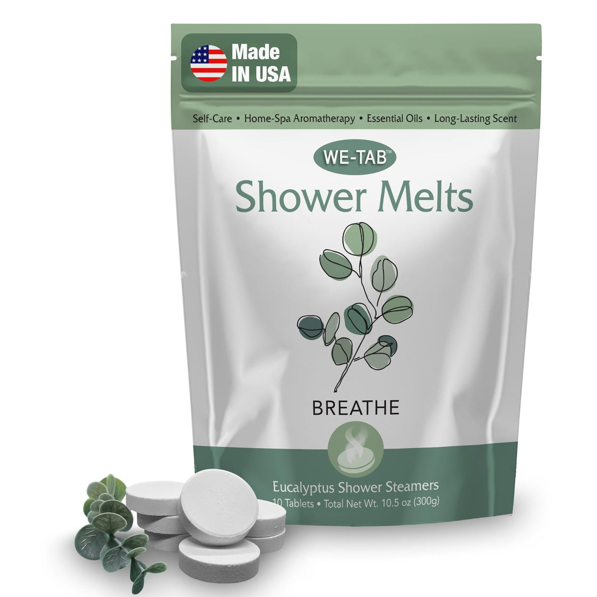 We-Tab packaging front showing 10-pack and clear eucalyptus benefit