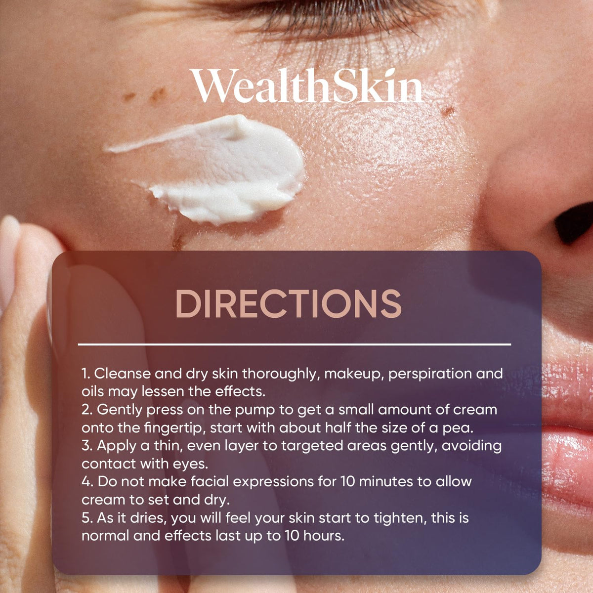 Wealthskin cap and label detail highlighting instructions and volume