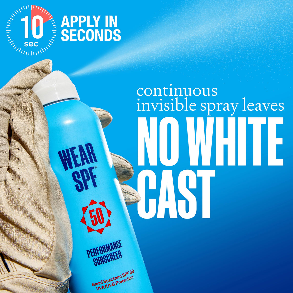 WearSPF nozzle close-up highlighting quick-dry spray benefit