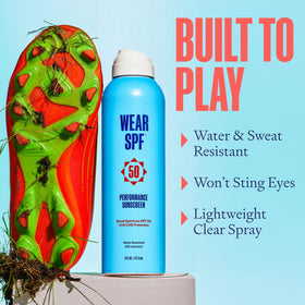 WearSPF being sprayed on forearm for fast full-body coverage