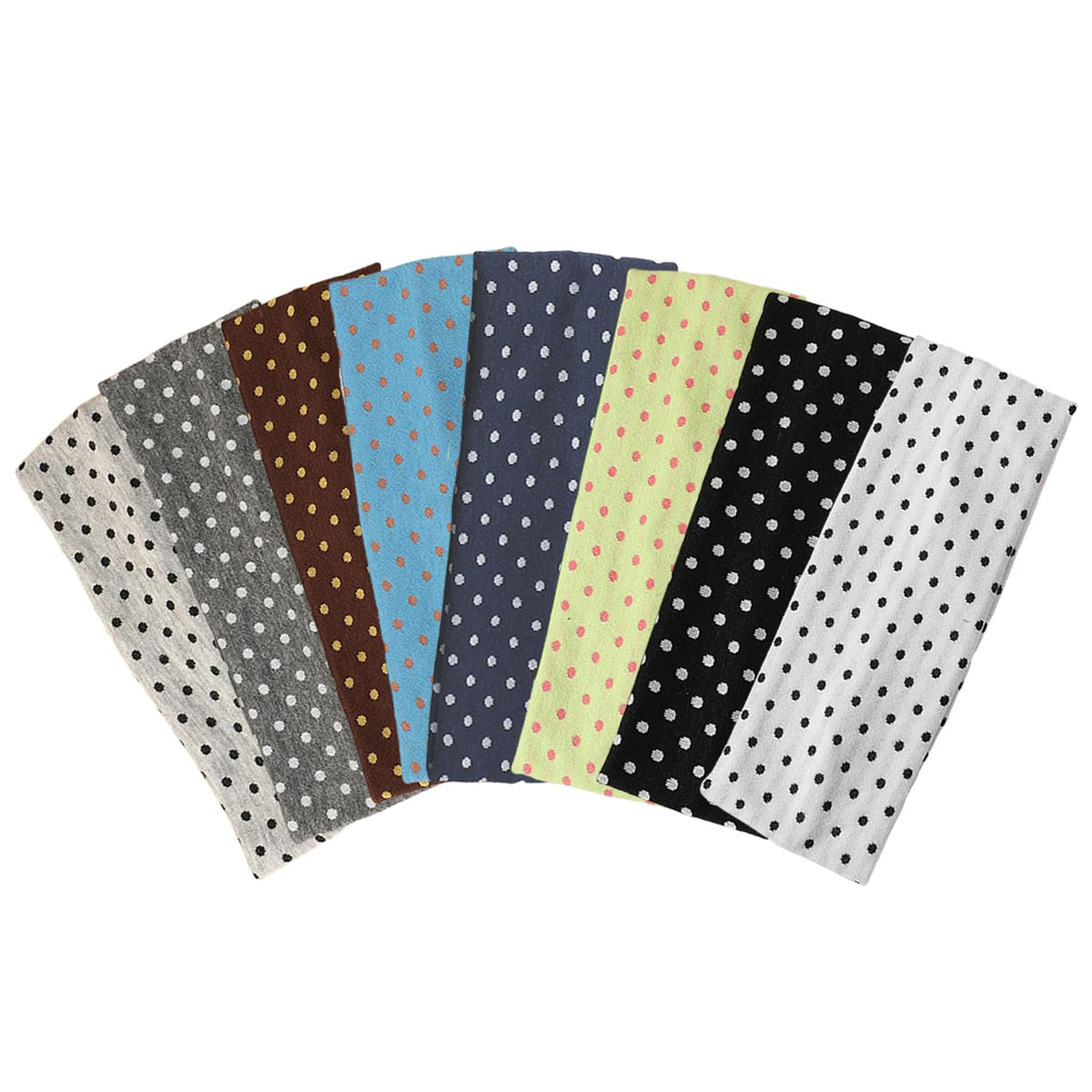 Weazppre front view of polka dot headband showing pattern and neat finish for styling