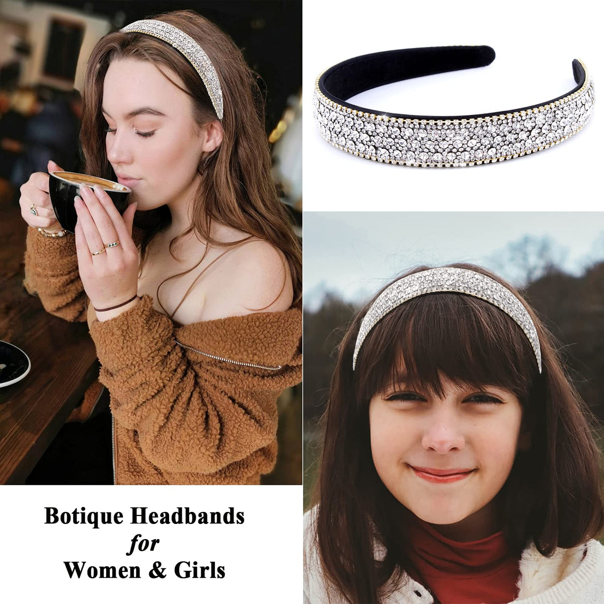 Wecoe headband in party setting demonstrating elegant sparkle for events