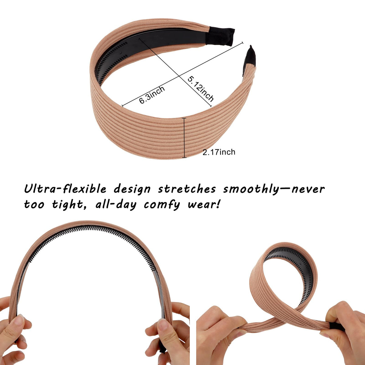 Wecoe side profile of band on ponytail demonstrating secure fit and flyaway control