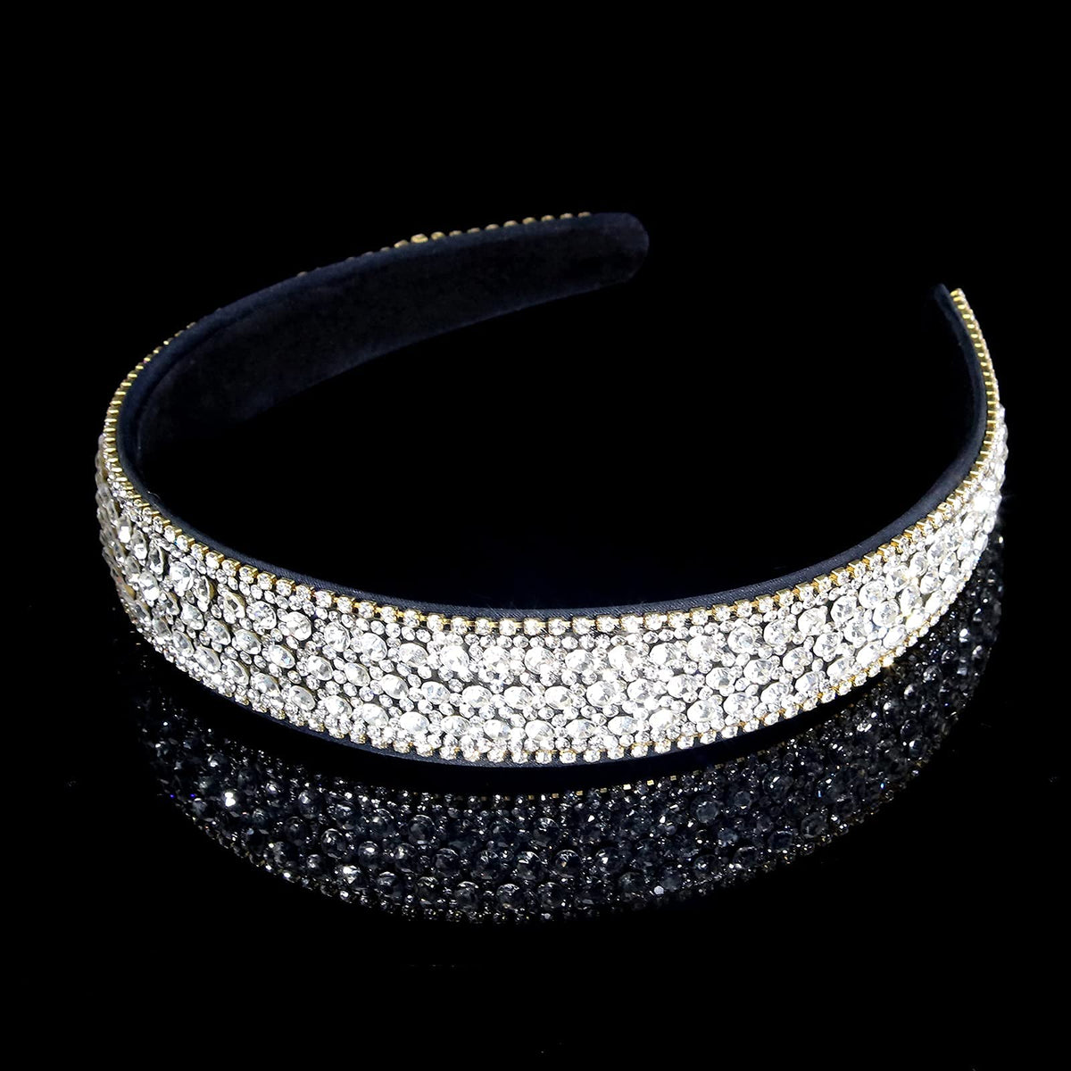 Wecoe silver headband front view showing rhinestone sparkle and polished finish