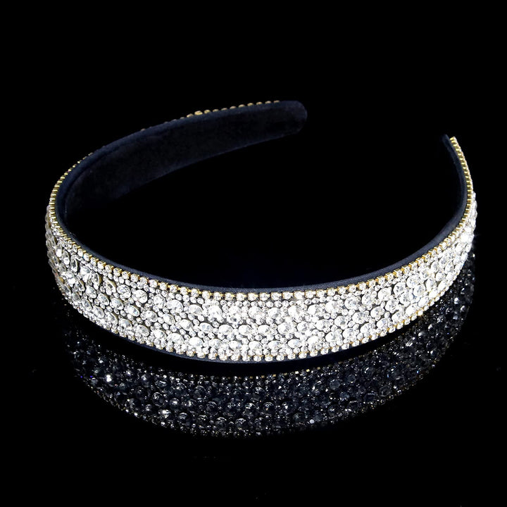 Wecoe silver headband front view showing rhinestone sparkle and polished finish