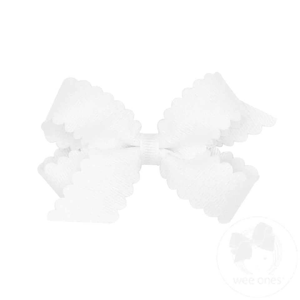 Wee Ones front view mini white grosgrain bow shows clean shape and neutral style