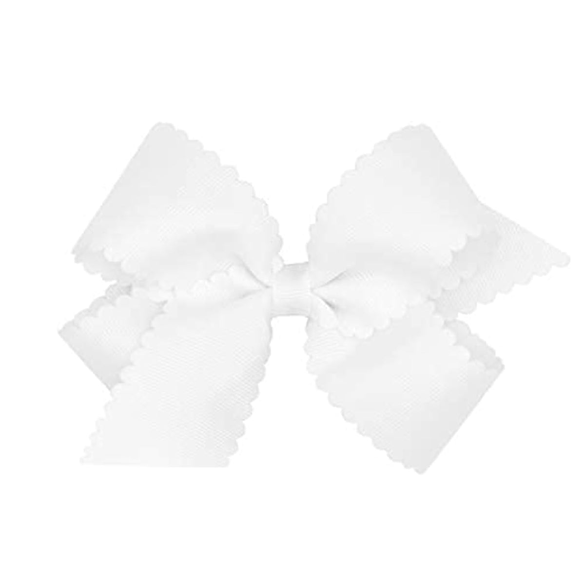 Wee Ones medium white bow front view showing neat scalloped edges and classic shape
