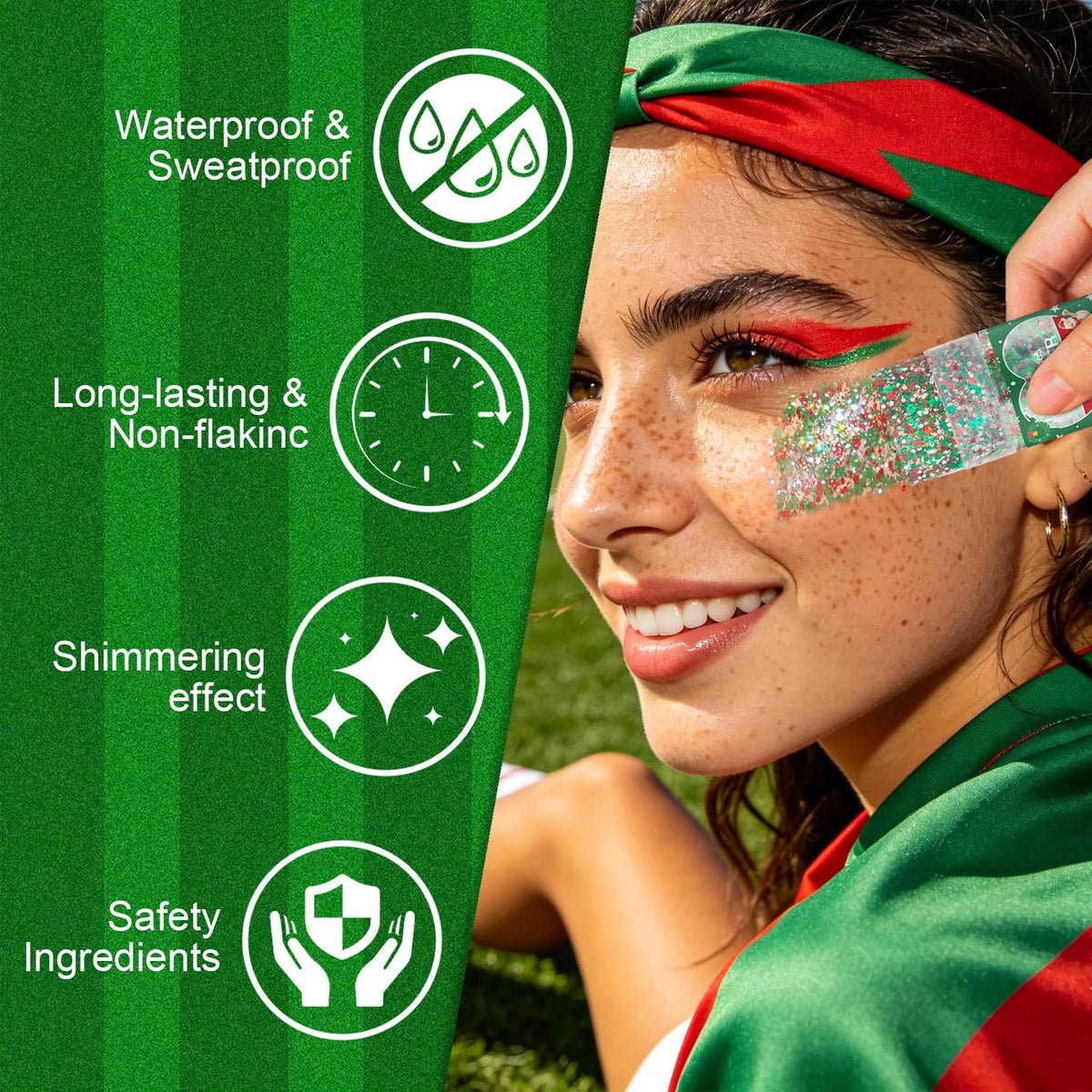 WEEMAY green white red stripe swatches illustrating vibrant team-color payoff