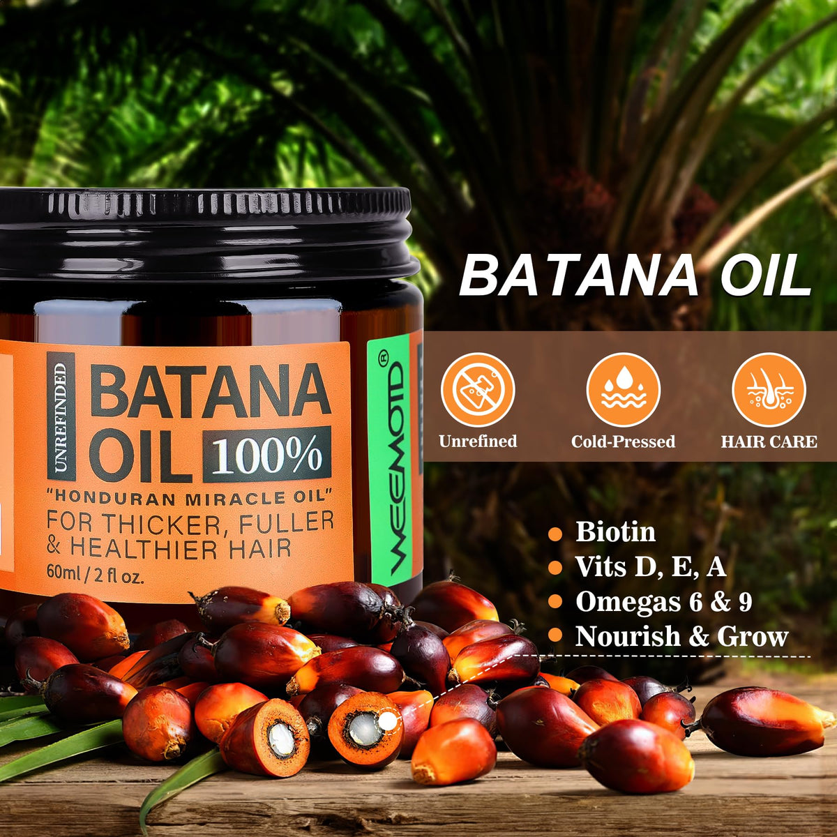 WEEMOTD label close-up highlighting Honduran Batana origin and pure unrefined ingredients