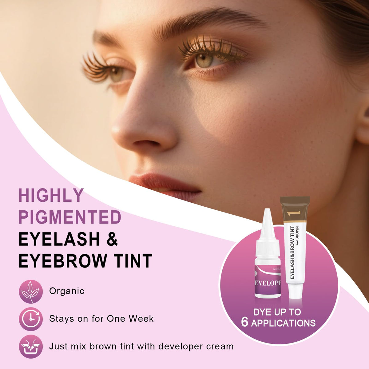 WEILNELL close-up of tinted brows showing natural bushy finish and definition