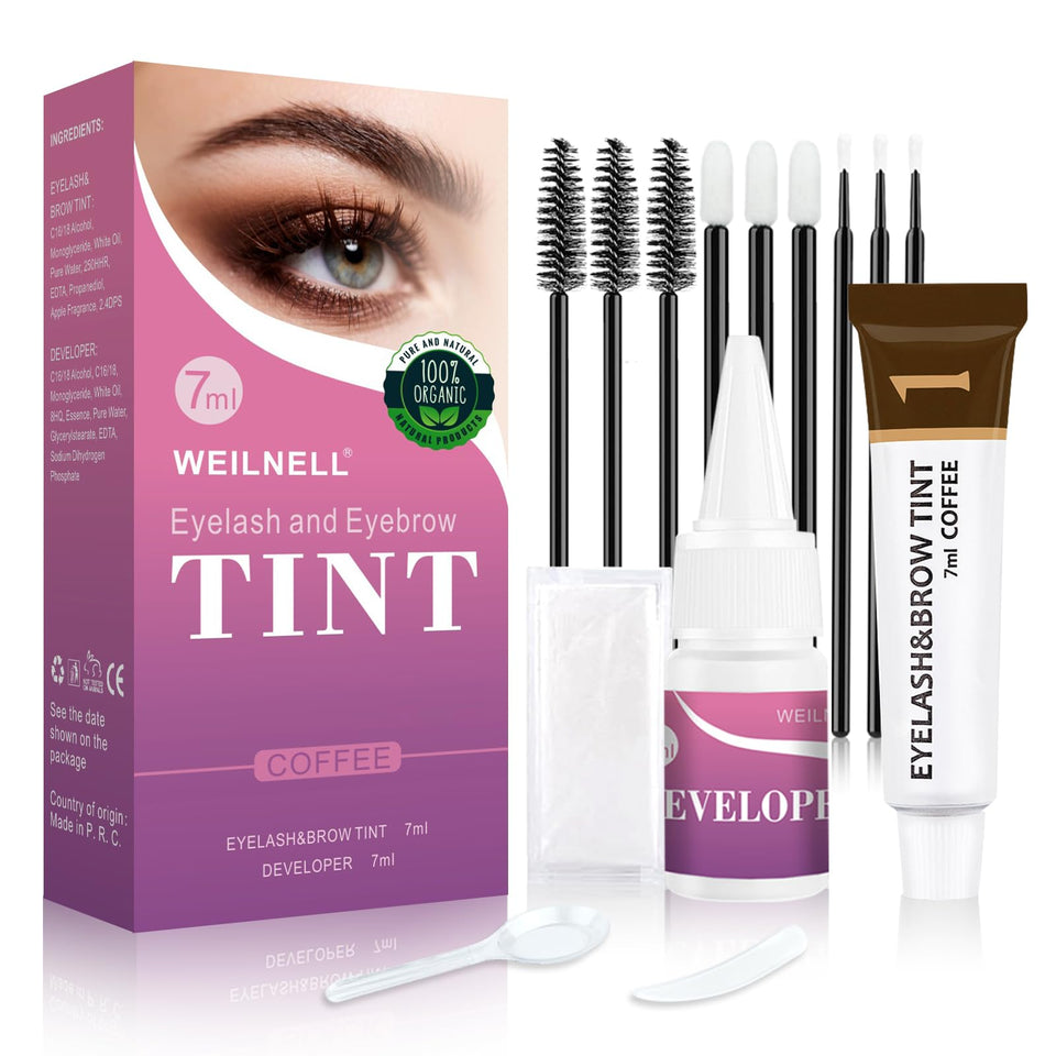WEILNELL front packaging showing dark brown tint kit for salon-look brows