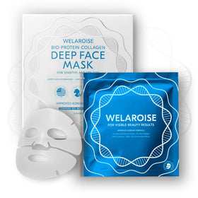 Welaroise front packaging showing pack of five masks and benefit