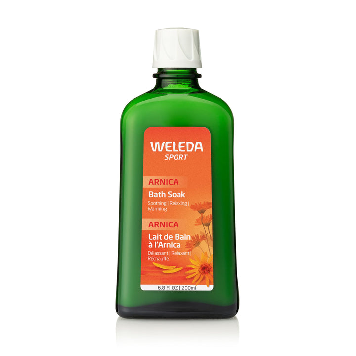 Weleda Arnica Muscle Soak jar front view showing label and packaging for soothing baths