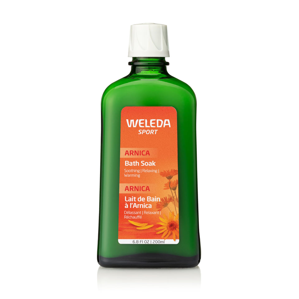 Weleda Arnica Muscle Soak jar front view showing label and packaging for soothing baths