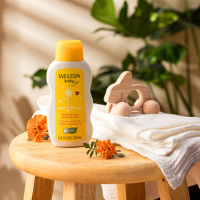 Weleda pump and cap detail highlighting easy dispensing and mess-free use