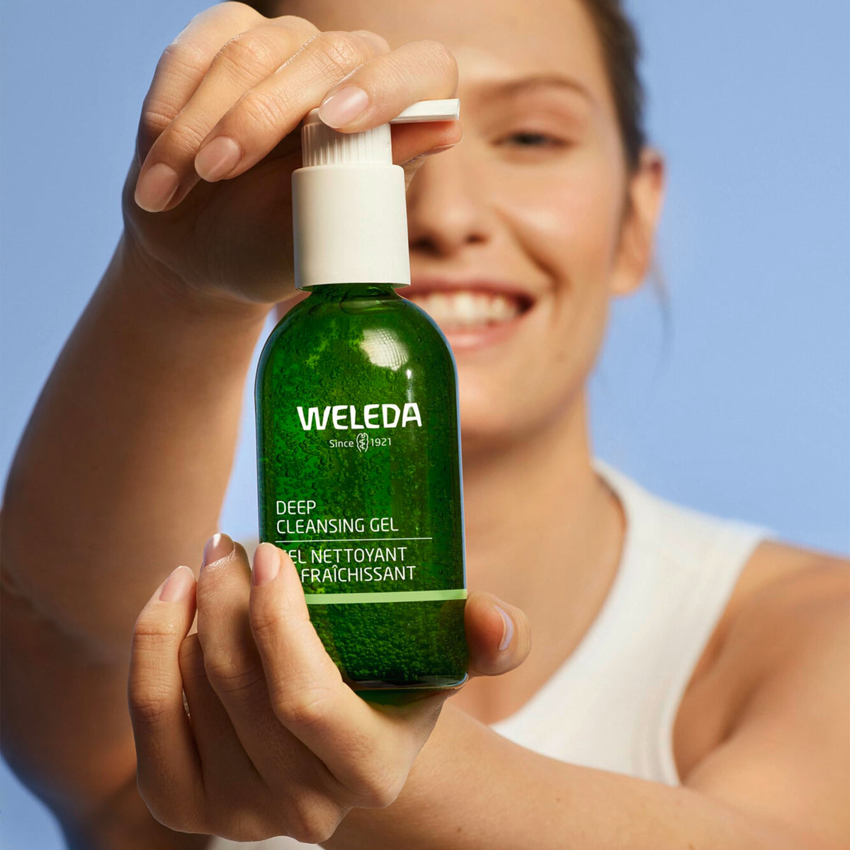 Weleda cleanser on bathroom sink showing daily routine freshness benefit