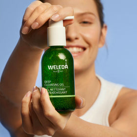 Weleda cleanser on bathroom sink showing daily routine freshness benefit