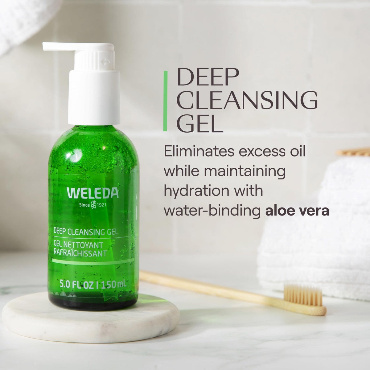 Weleda gel texture on hand highlighting gentle cleansing benefit